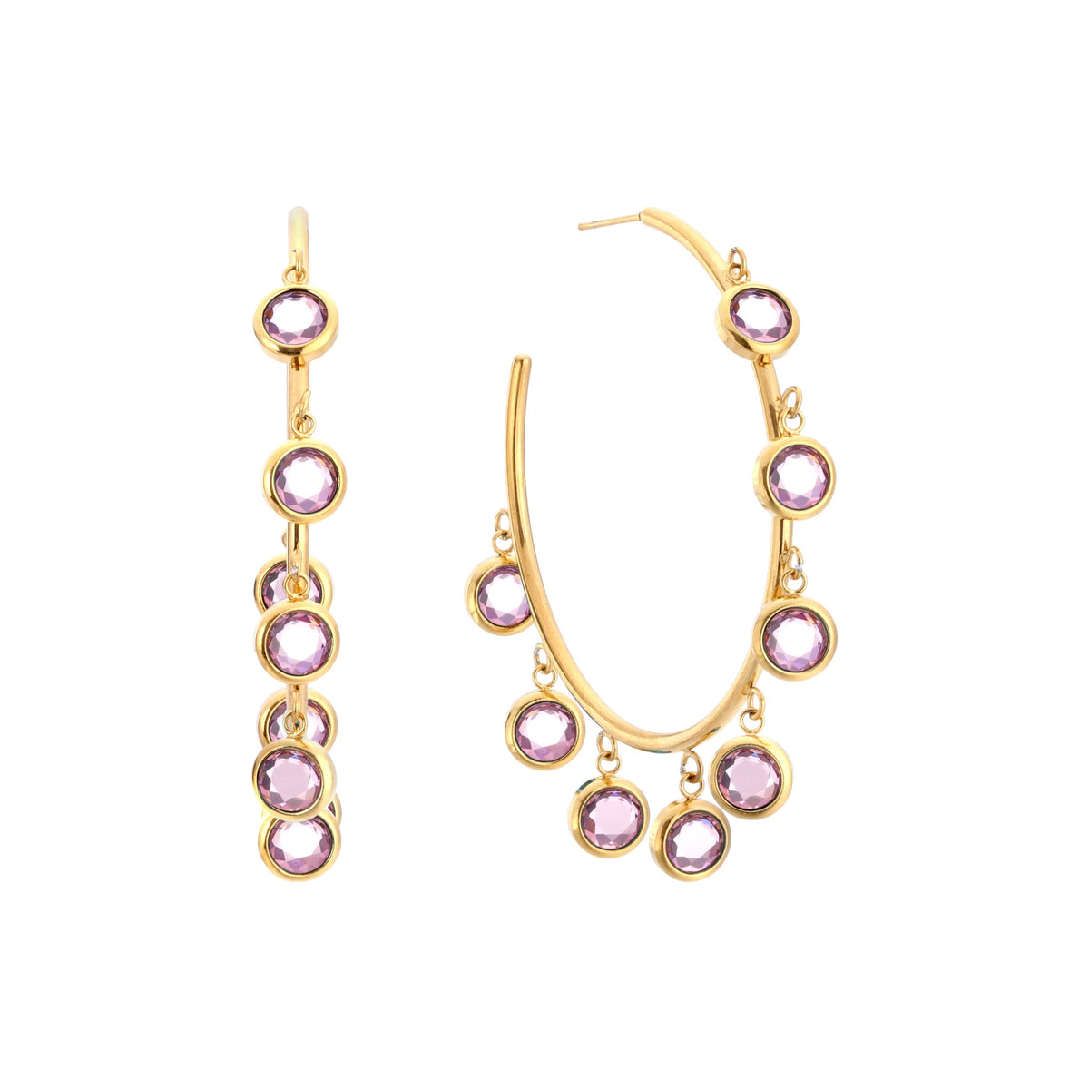 Bijoux De Mimi Faiza gold pink droplet hoops