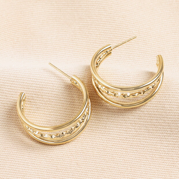 Hammered IIusion hoop gold earrings