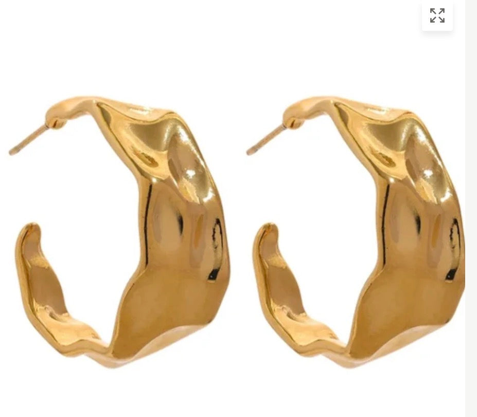 Hammered Hoop Gold Earrings