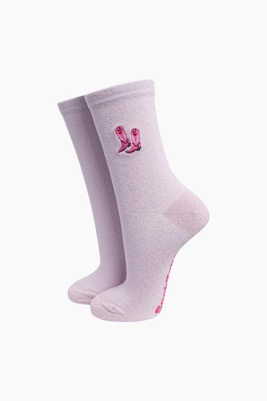 Cowboy boots cotton glitter socks