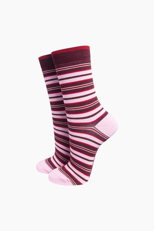 Pink & red stripe bamboo socks