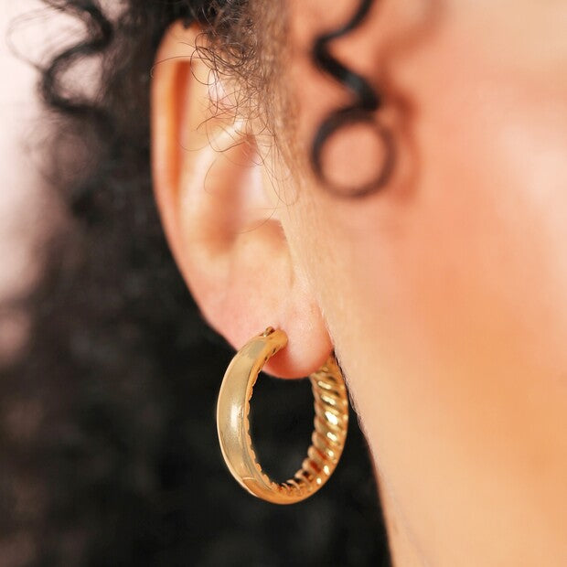 Hidden rope hoop gold earrings
