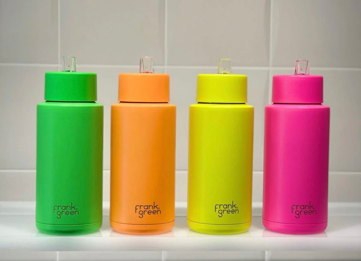 Frank Green 1L ceramic water bottle - neon pink