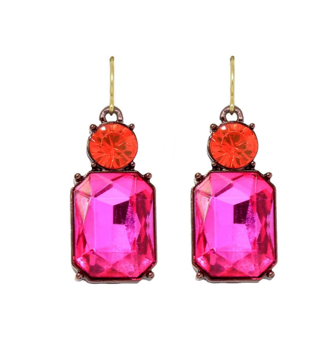 Twin gem earrings in fuschia pink & orange
