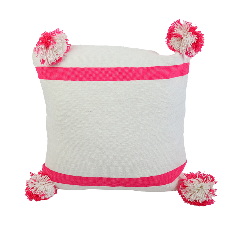 Large square cushion white with neon pink