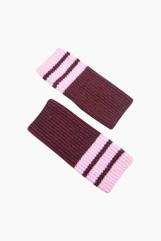 Striped cuff wrist warmers - pink & burgundy