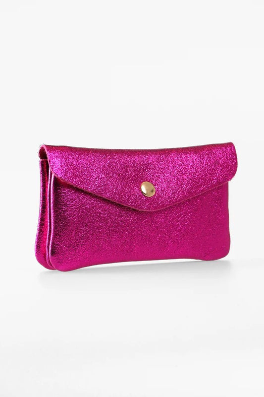 Leather Purse - Metallic Raspberry