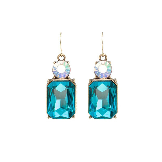 Twin gem hook earrings in turquoise & aurora white