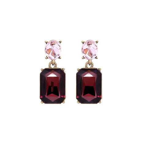 Oval twin gem earrings in burgundy & baby pink