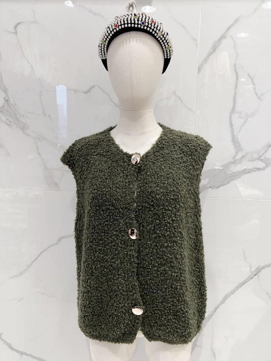 Teddy sleeveless cardigan - khaki