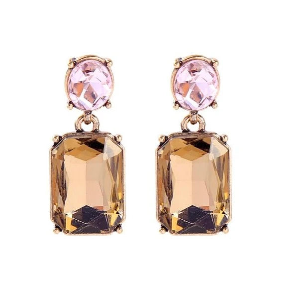 Oval twin gem earrings in gold & pink chalcedony