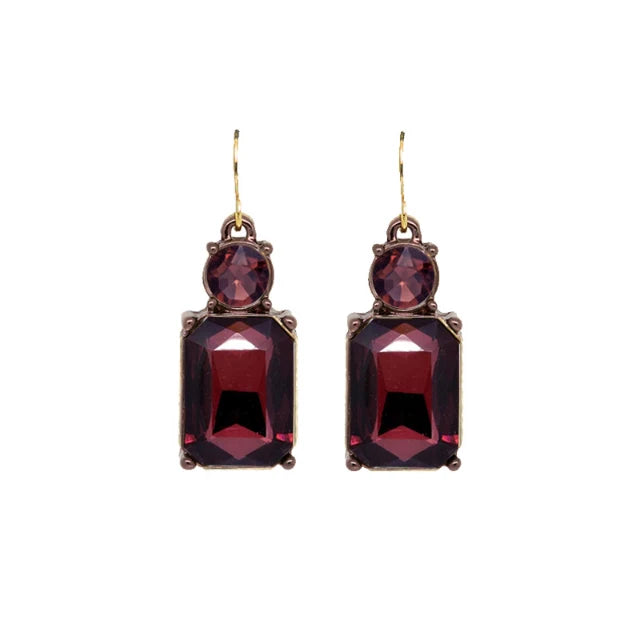 Oval twin gem earrings in burgundy & chocolate brown