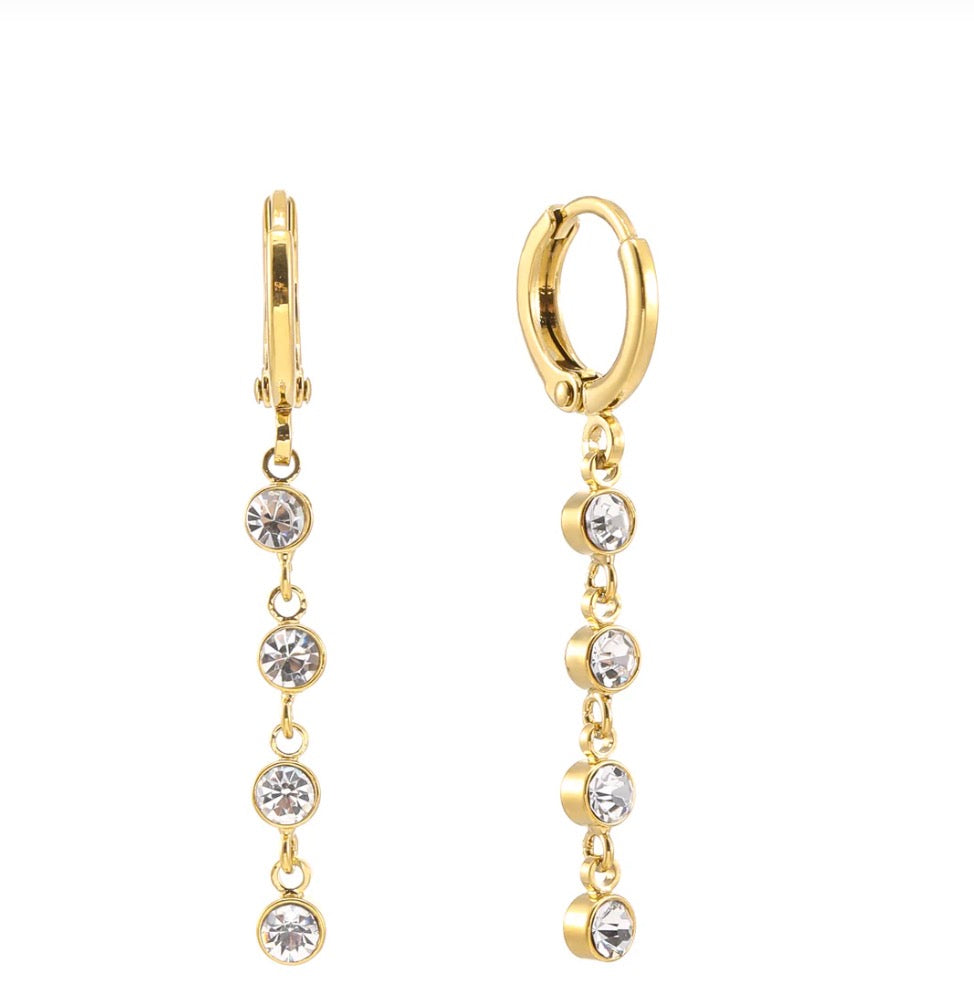 Ellica Gold Crystal Droplet Huggie Earrings