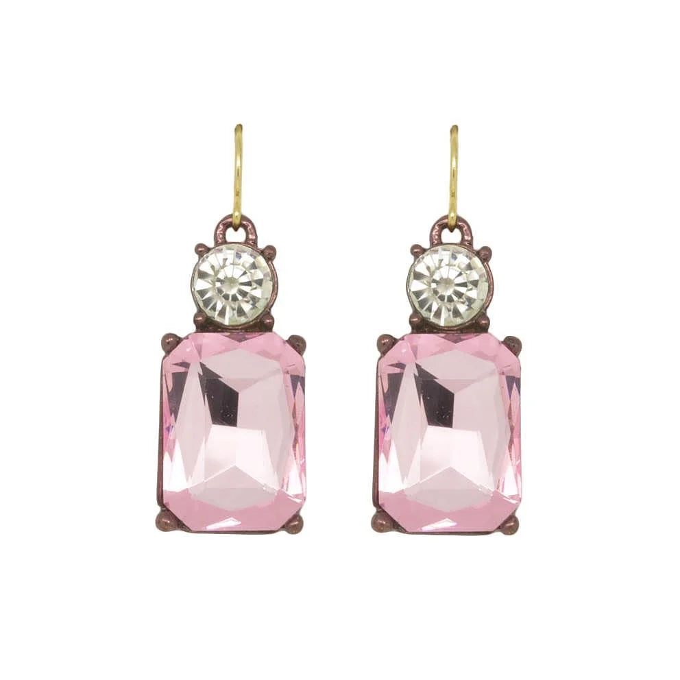 Oval twin gem earrings clear & light pink