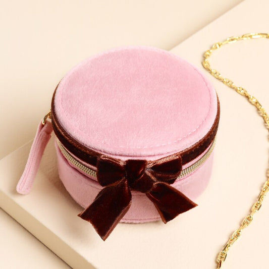Pink & Burgundy velvet bow mini jewellery case
