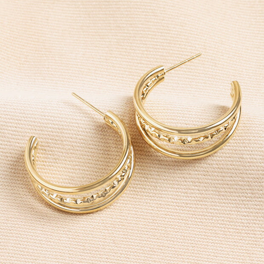 Hammered IIusion hoop gold earrings