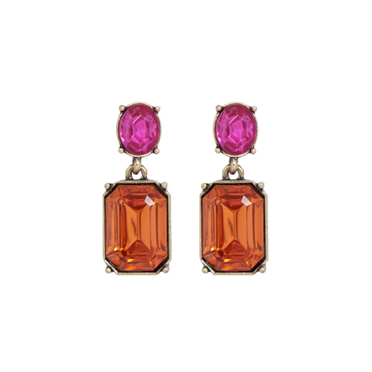 Oval twin gem earrings in burnt orange& pink