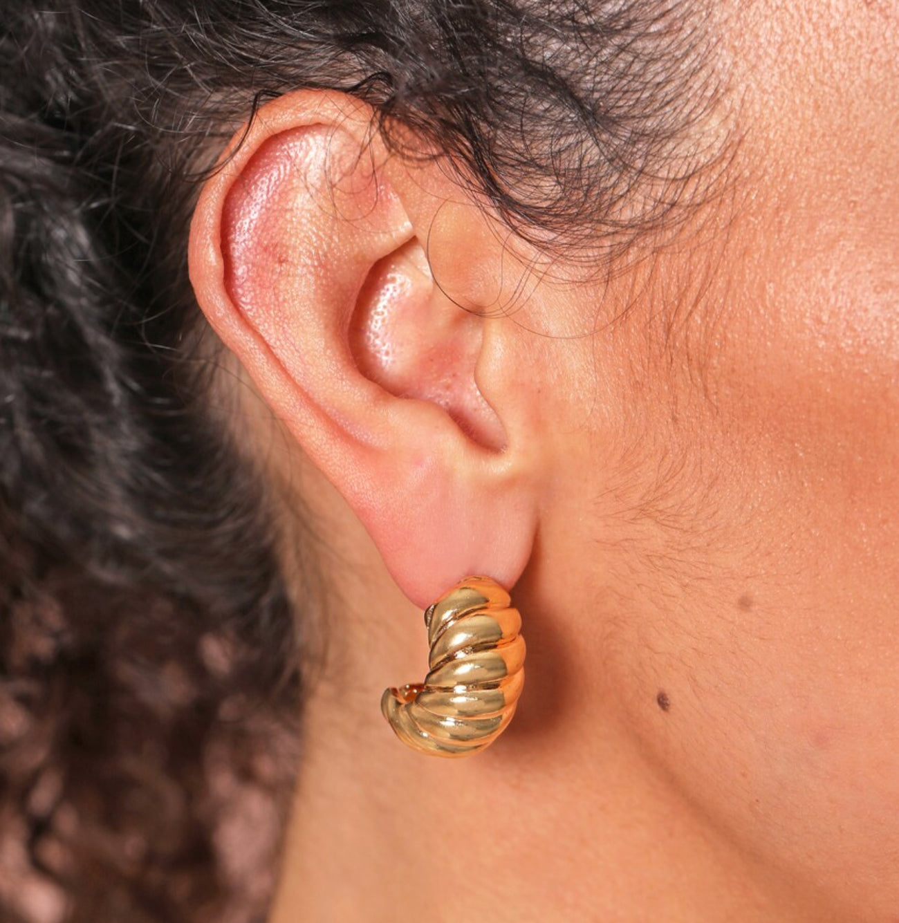 Chunky twisted rope half hoop gold earrings