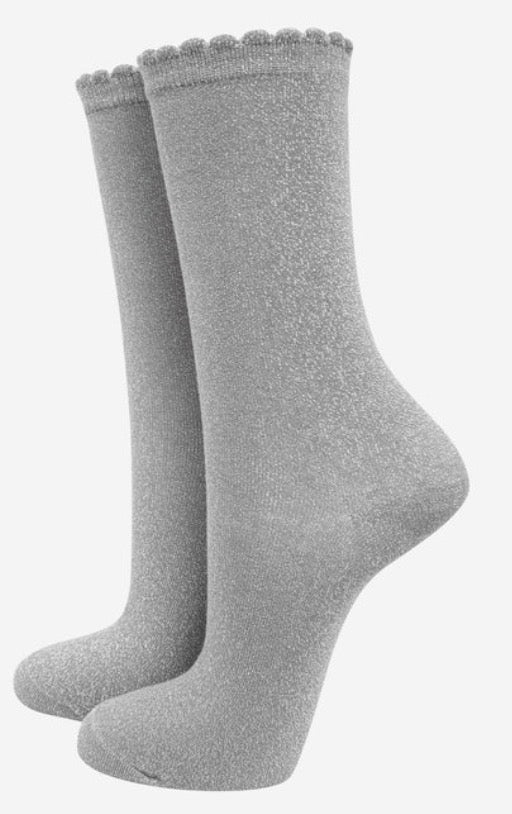 Cotton Glitter Socks in Grey