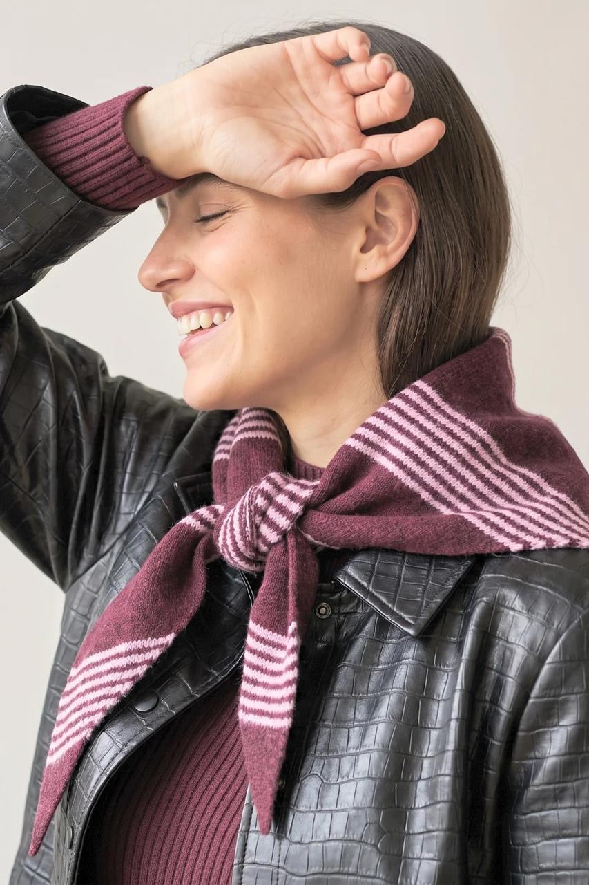 Burgundy & pink stripe triangle scarf