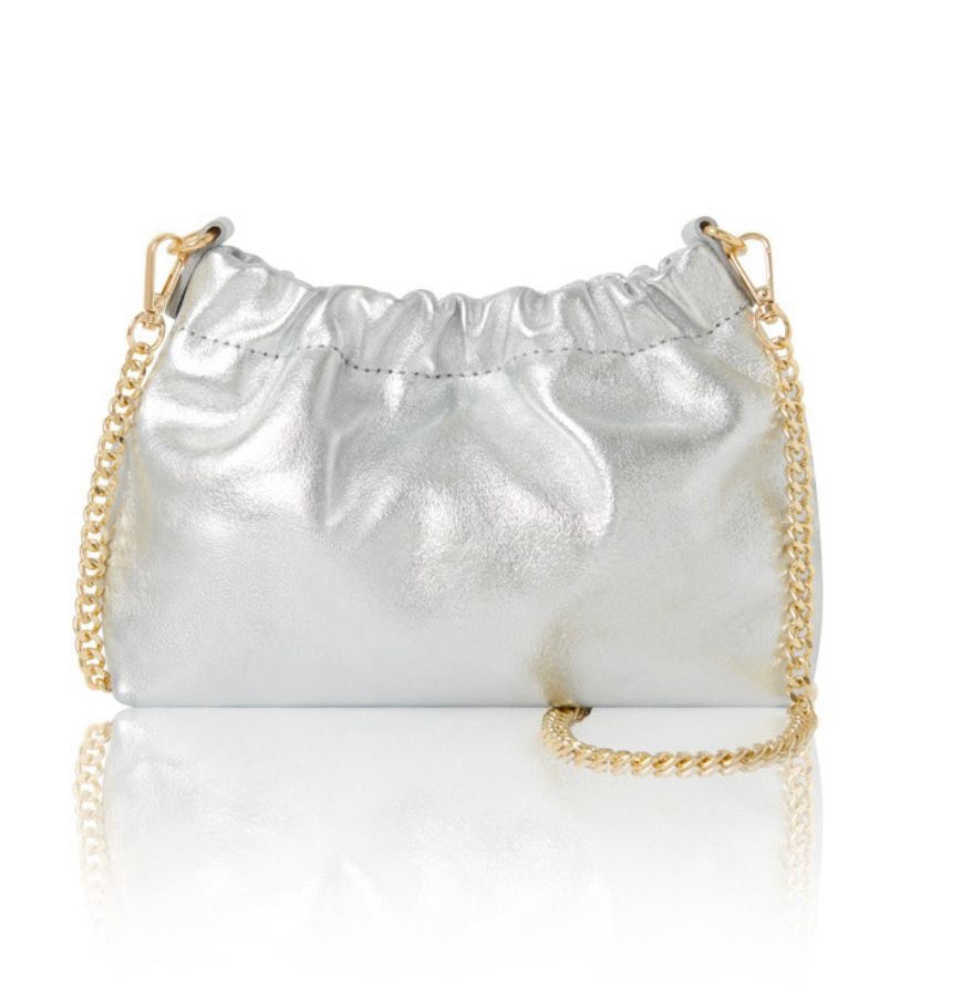 Leather silver clasp clutch bag