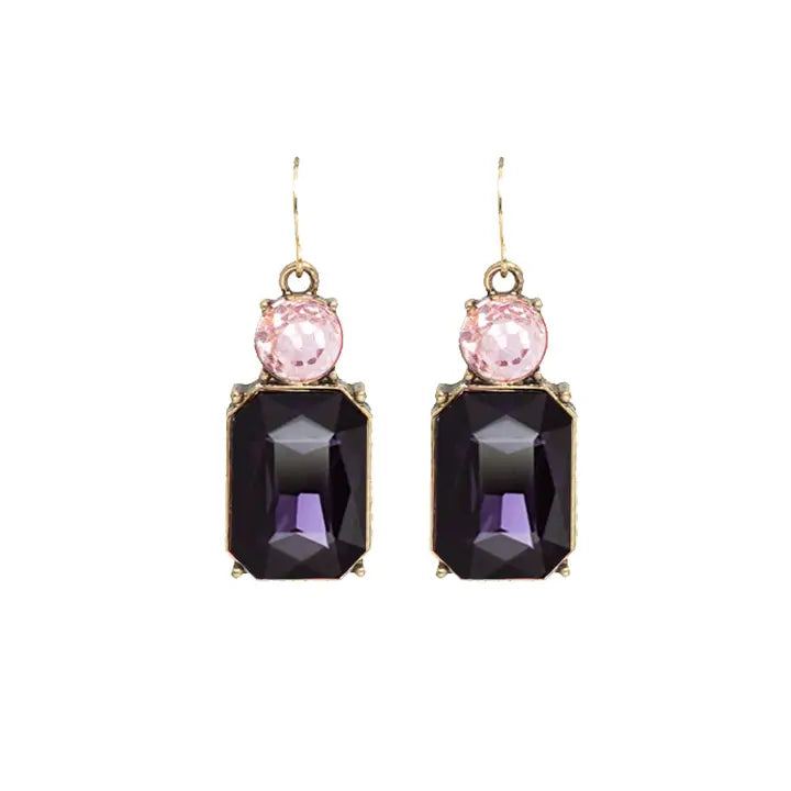 Oval twin gem earrings amethyst & light pink
