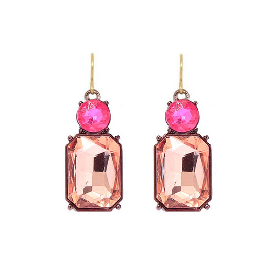 Twin gem earrings in peach & fuschia pink