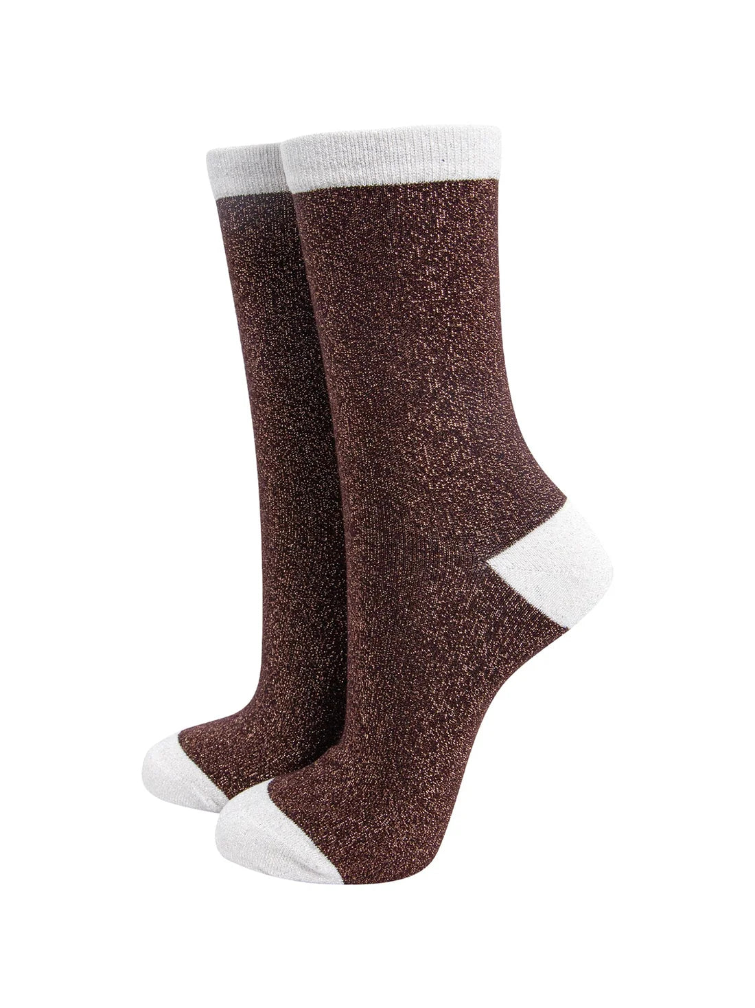 Combed cotton glitter socks in chocolate/cream