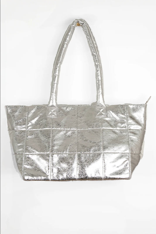 Quilted Tote Bag - Silver