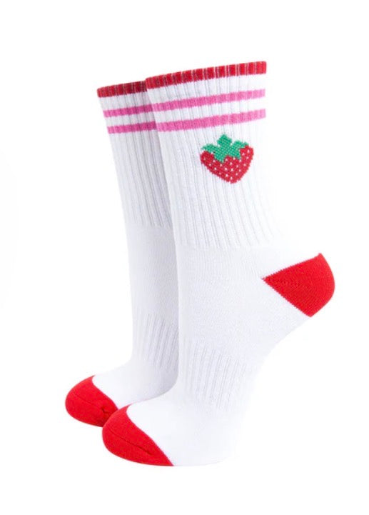 Strawberry Combed Cotton Sports Socks in White