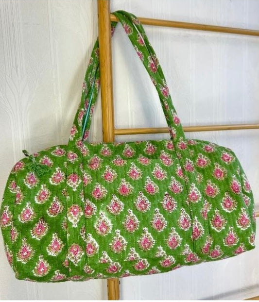 Indian duffel bag - green & pink print