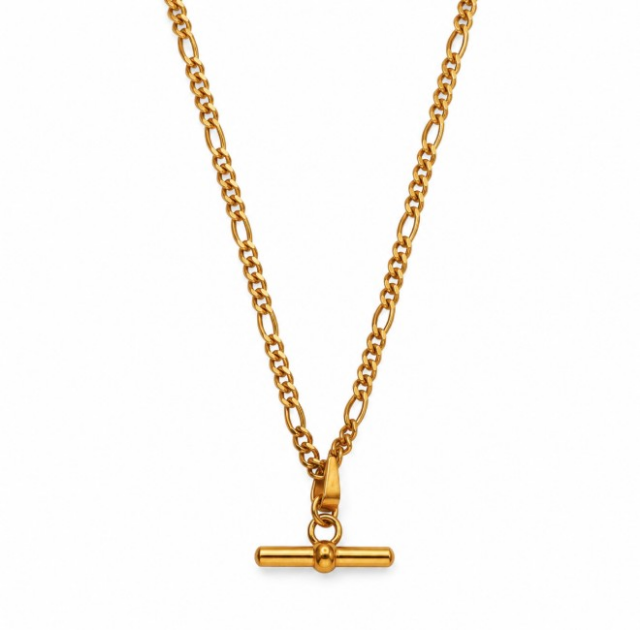 Curb chain T bar necklace in gold
