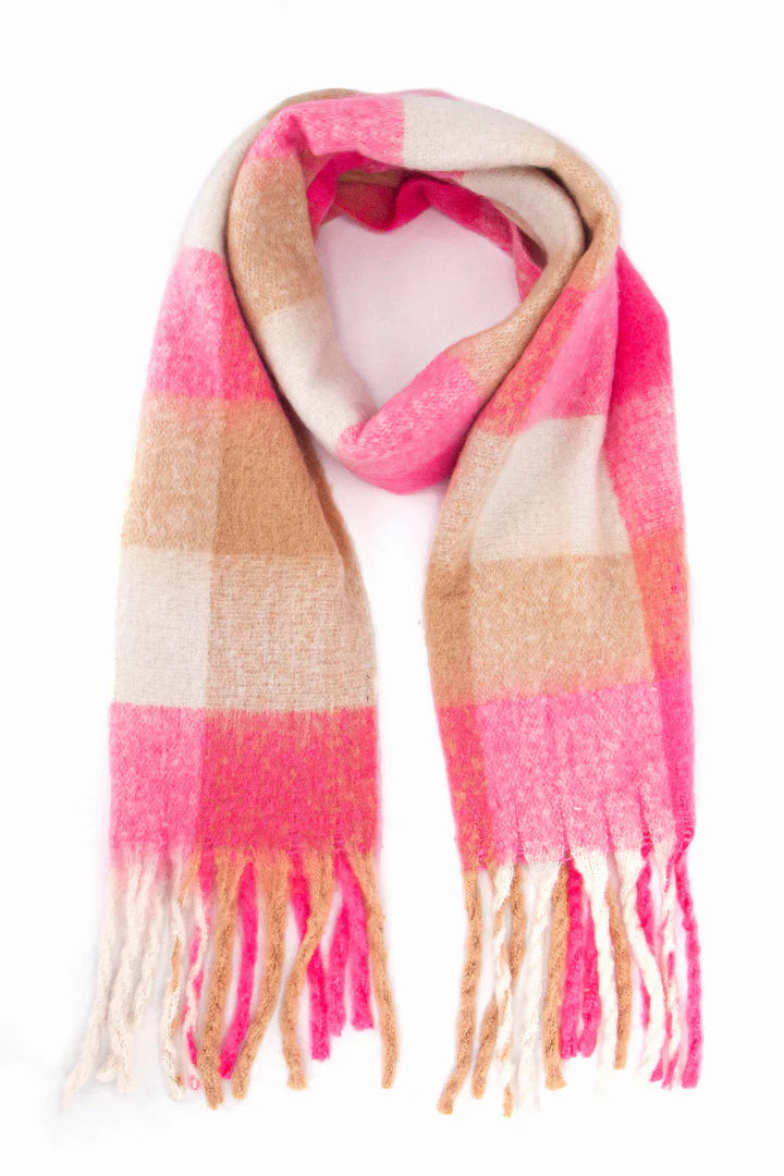 Heavyweight Scarf - Pink/Beige Square Colour Block