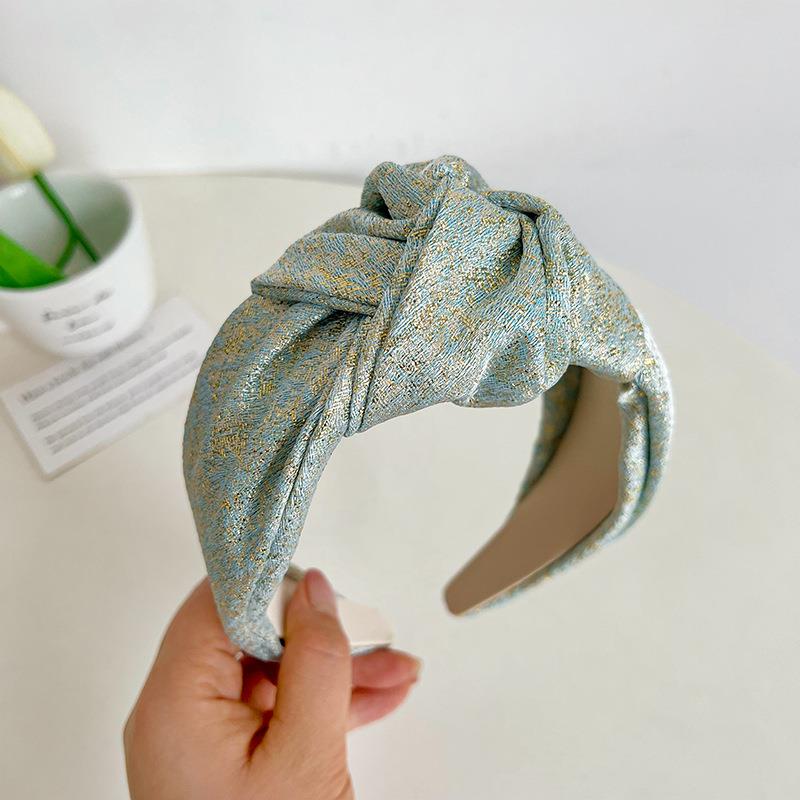 Lurex twist knit headband in mint & gold