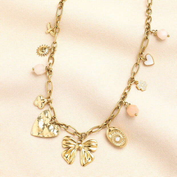 Chunky oversized charms gold necklace