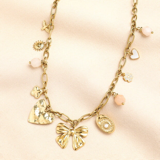 Chunky charms gold necklace