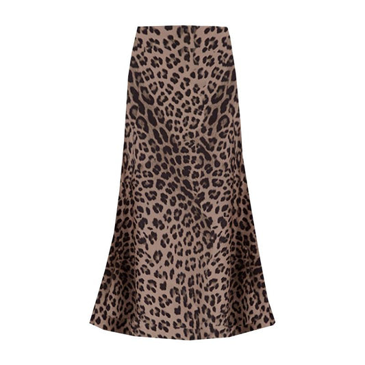 Leopard print satin slip skirt