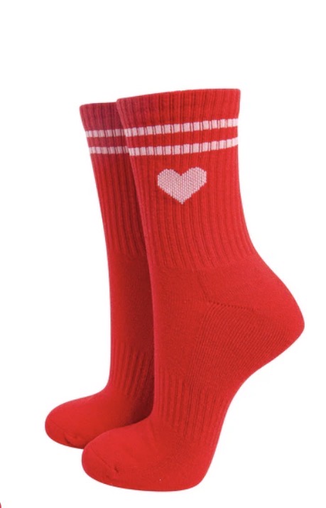 Love Heart Combed Cotton Sports Socks in Red