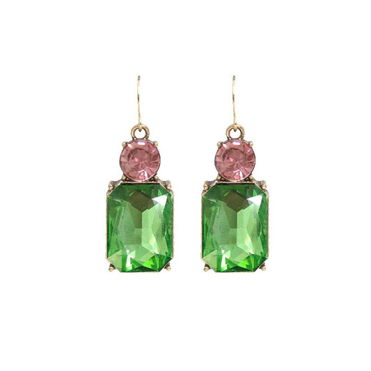 Twin gem hook earrings in green & pale pink