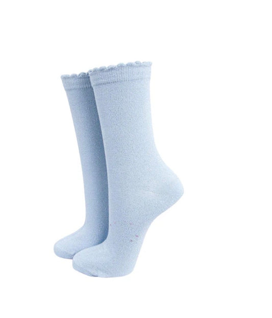 Cotton Glitter Socks in baby blue