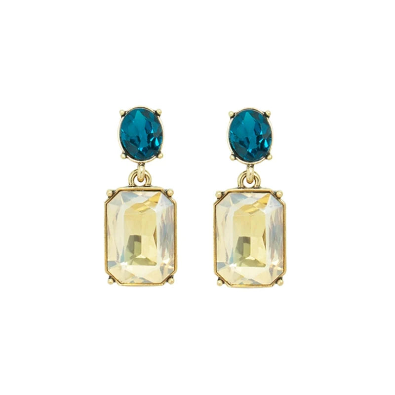 Oval twin gem earrings in clear & blue