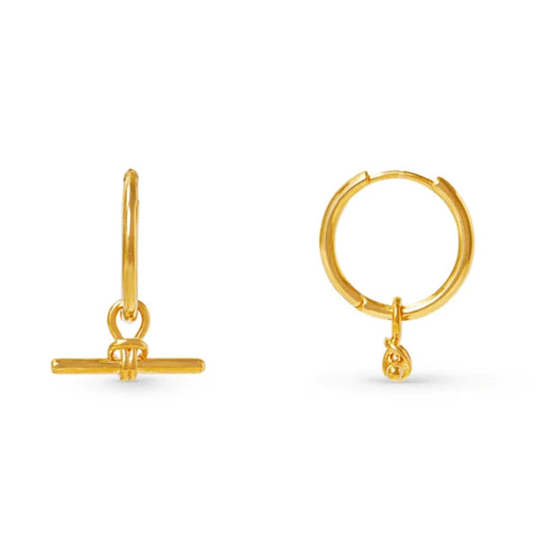 T - bar pendant fine huggie earrings in gold