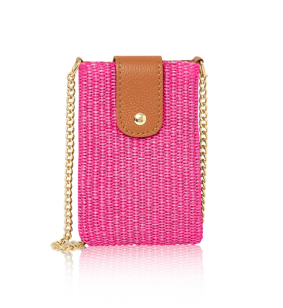 Rattan Crossbody Bag - Pink