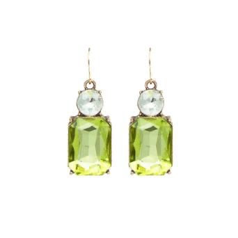 Twin gem hook earrings in pale green & white