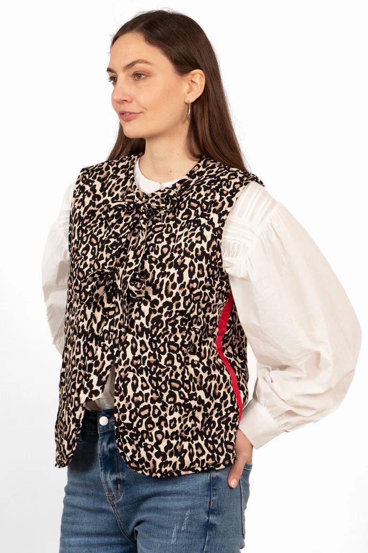 Leopard gilet with side red stripe