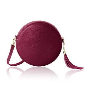 Leather Circle Bag - burgundy