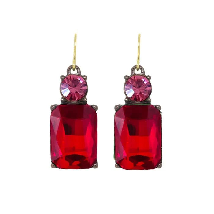 Oval twin gem earrings in red & pink