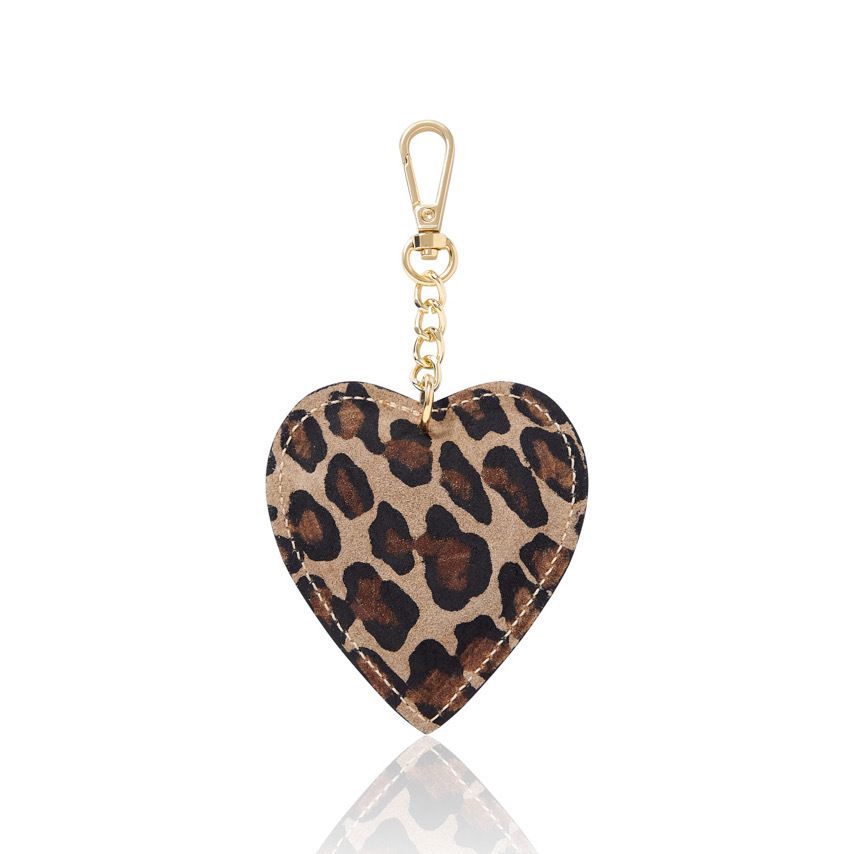 Heart keyring & bag charm - leopard print