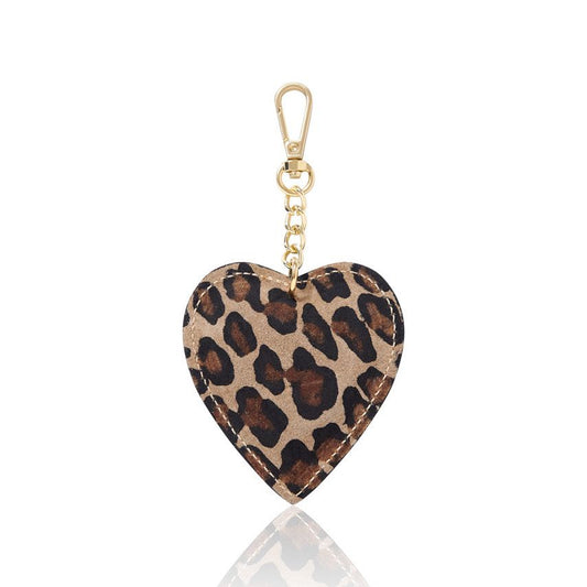 Heart keyring & bag charm - leopard print
