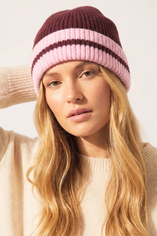 Striped beanie - berry & pink